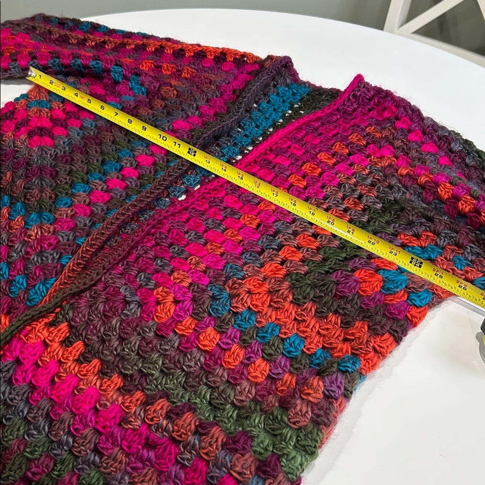 Handmade crochet knit hexagon multicolored cardigan Large - Picture 10 of 12